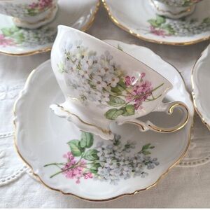 Mitterteich Lilac Floral Bone China Tea Cup and Saucer Set of 3 Germany